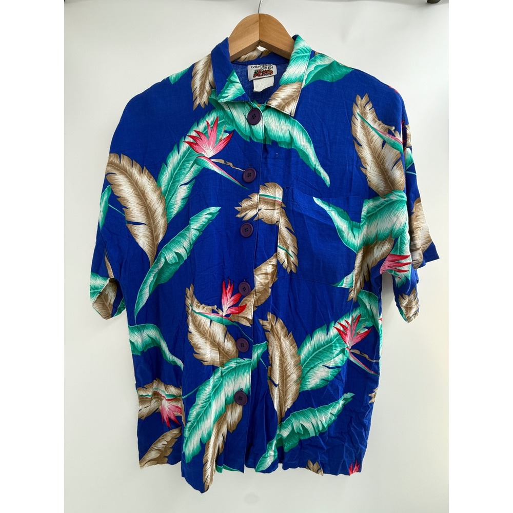 Vintage California Krush Hawaiian Shirt‎ Blue Tropical Rayon Women